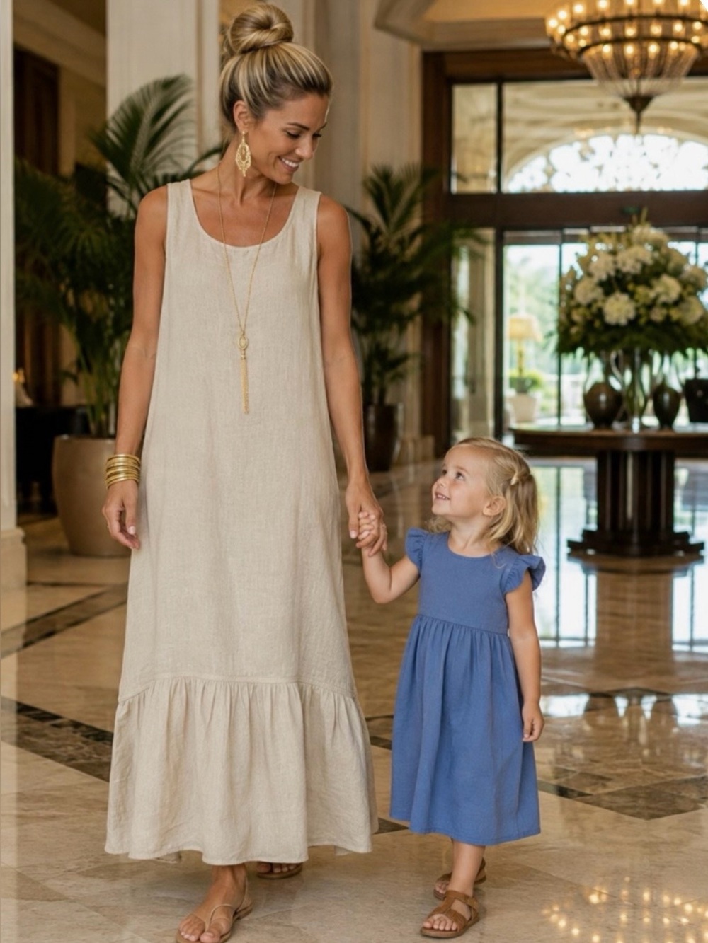 Made In Italy 100% Linen Ruffle Tank Dress Cream Lagenlook Coastal Size Large